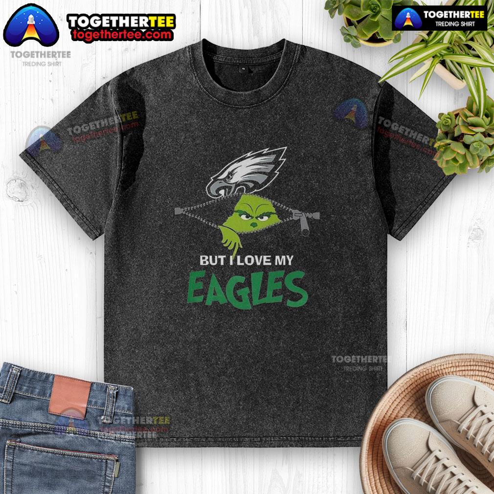 Nice Grinch Zipper I Hate People But I Love My Philadelphia Eagles Football Christmas T-Shirt - Image 6