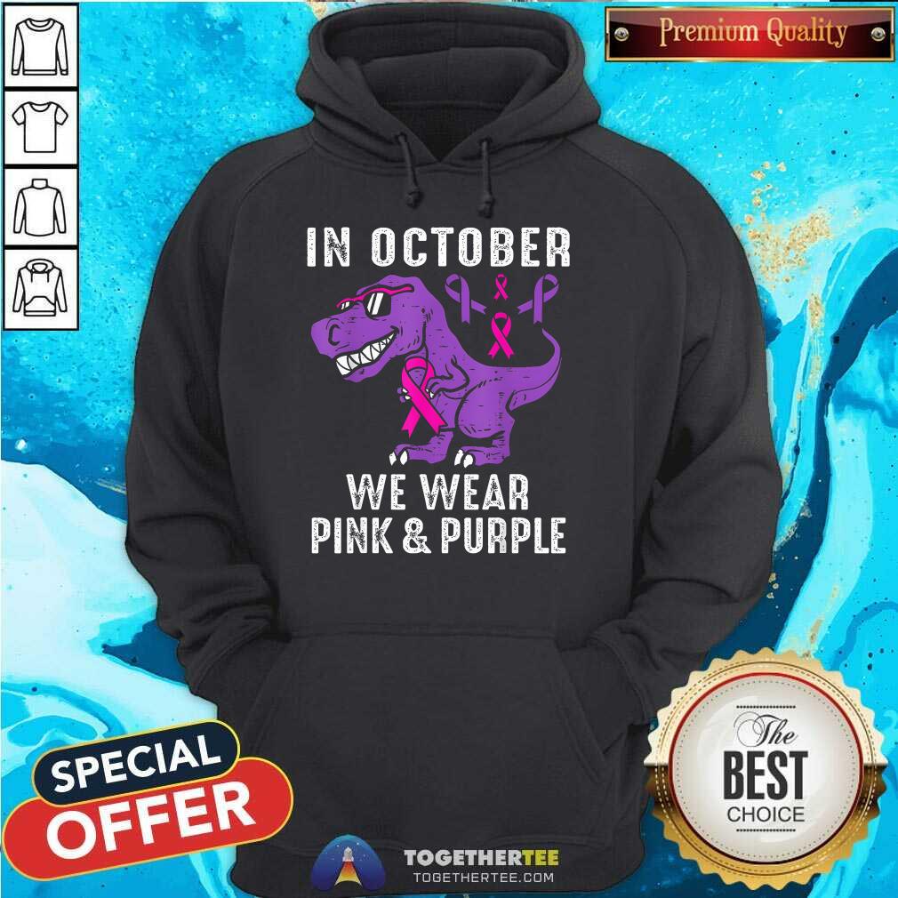 Good In October We Wear Purple Breast Cancer Awareness Dinosaur T-Shirt - Image 5