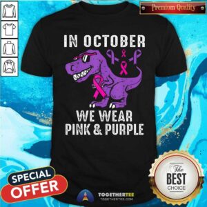 Good In October We Wear Purple Breast Cancer Awareness Dinosaur T-Shirt