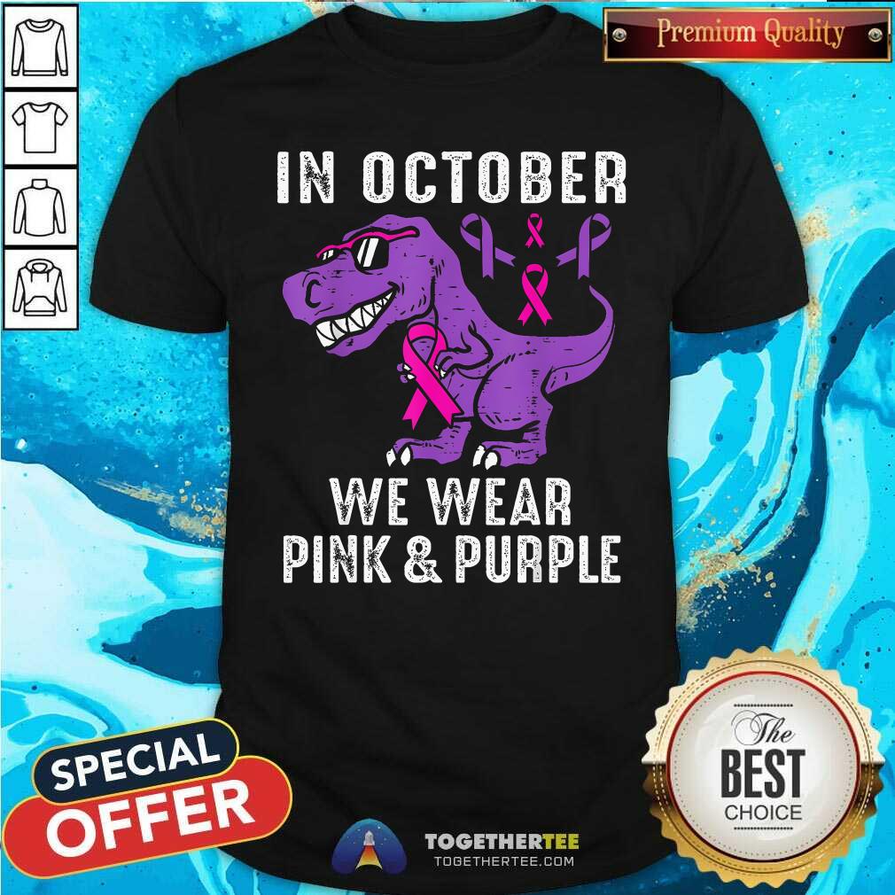Good In October We Wear Purple Breast Cancer Awareness Dinosaur T-Shirt