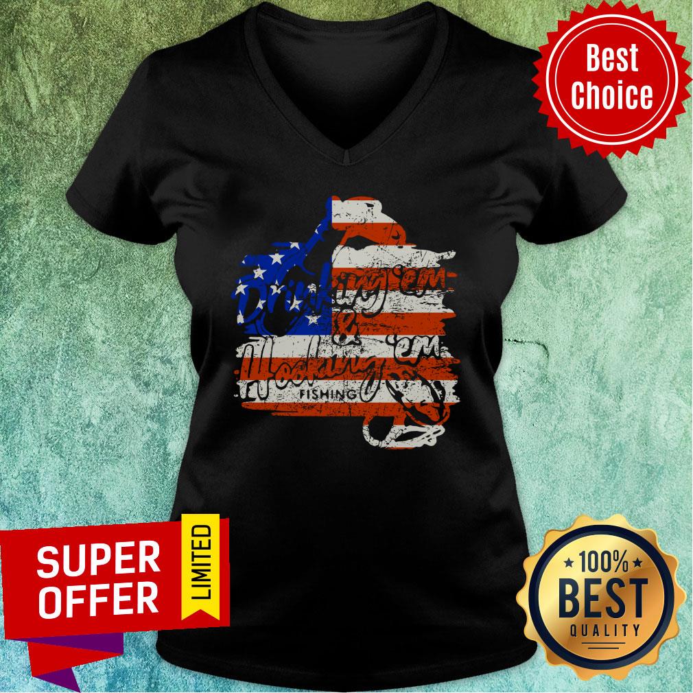Drinking Em Hooking Em Fishing American Flag Shirt - Image 2