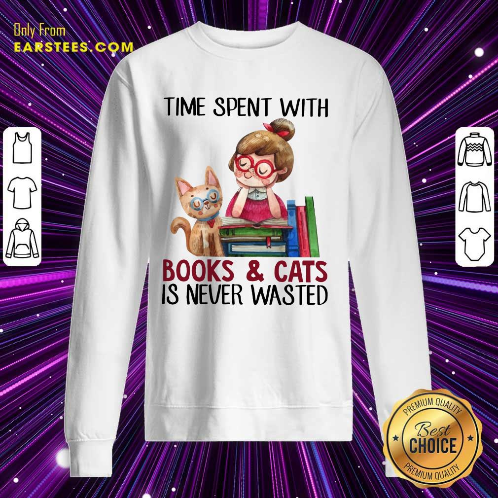 Time Spent With Book And Cat Is Never Wasted Shirt - Image 3
