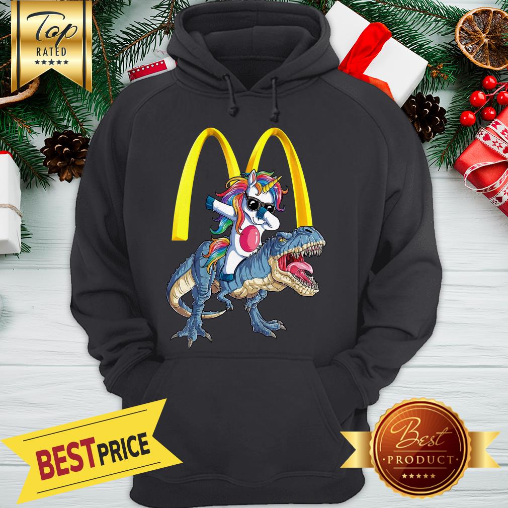 Official Mcdonald's Unicorn Dabbing Riding T-Rex Dinosaur Shirt - Image 5