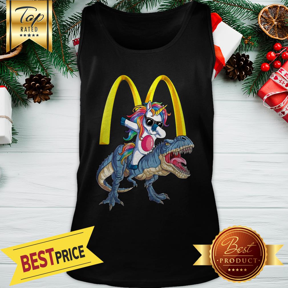 Official Mcdonald's Unicorn Dabbing Riding T-Rex Dinosaur Shirt - Image 3