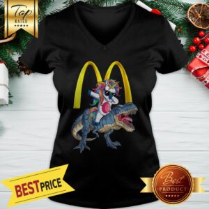 Alternative view of Official Mcdonald's Unicorn Dabbing Riding T-Rex Dinosaur Shirt