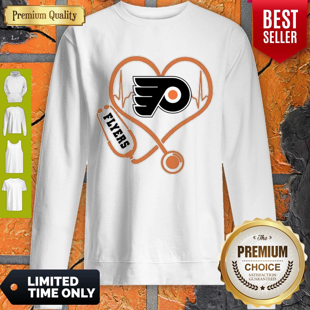 Awesome Philadelphia Flyers Nurse Heart Stethoscope Heartbeat Shirt - Image 3