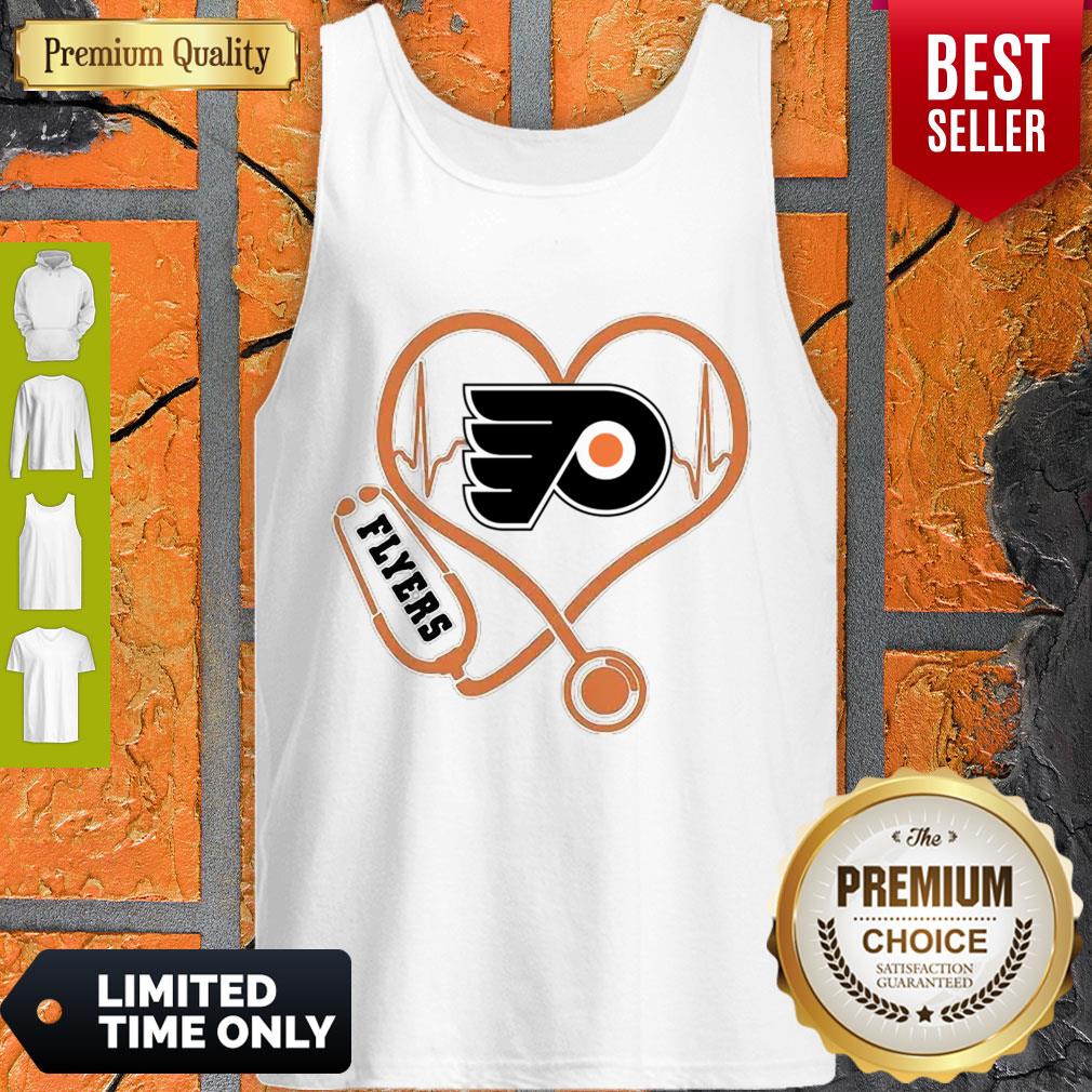 Awesome Philadelphia Flyers Nurse Heart Stethoscope Heartbeat Shirt - Image 4
