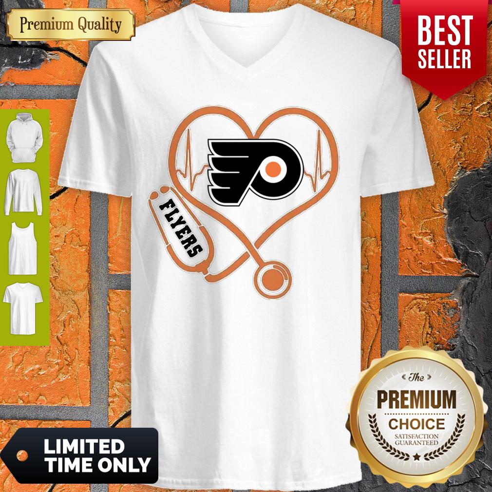 Awesome Philadelphia Flyers Nurse Heart Stethoscope Heartbeat Shirt - Image 5