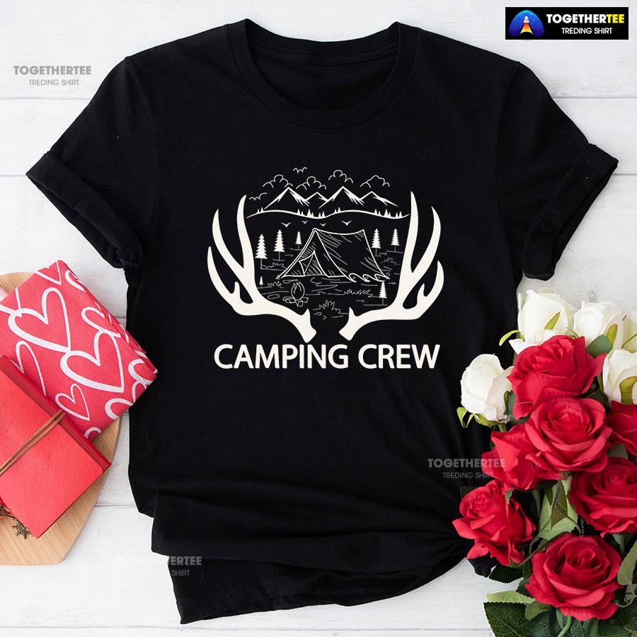 Camping Crew Tent Campfire Deer Antlers T-Shirt