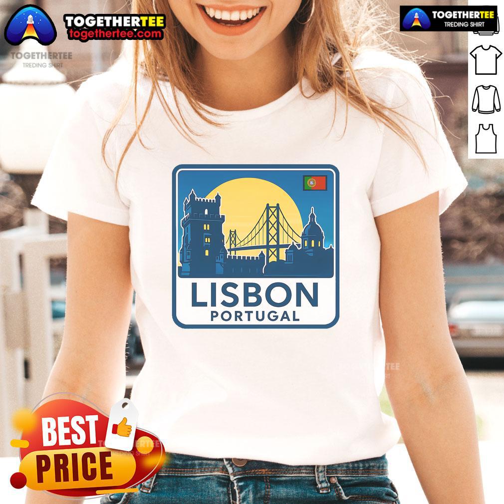 Premium Lisbon Portugal Retro Logo T-Shirt - Image 3