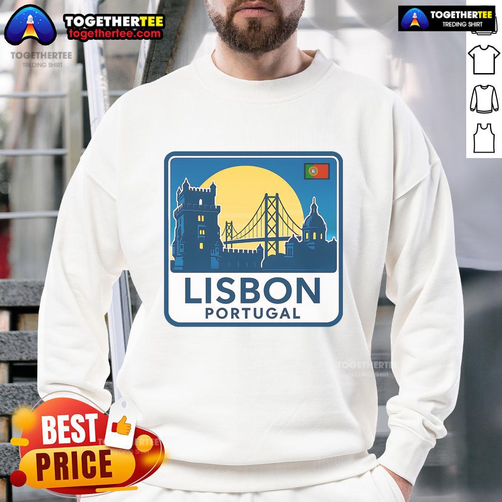 Premium Lisbon Portugal Retro Logo T-Shirt - Image 5