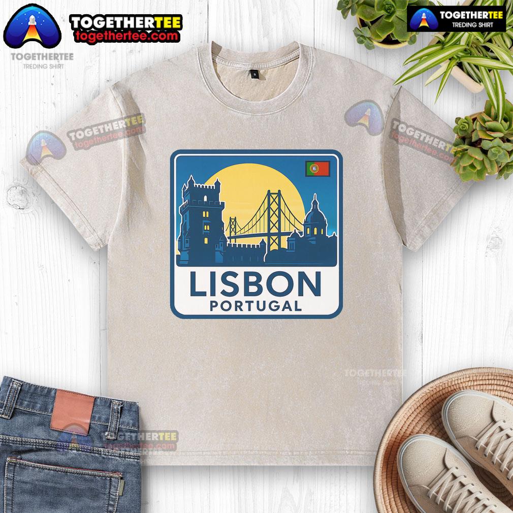 Premium Lisbon Portugal Retro Logo T-Shirt - Image 6