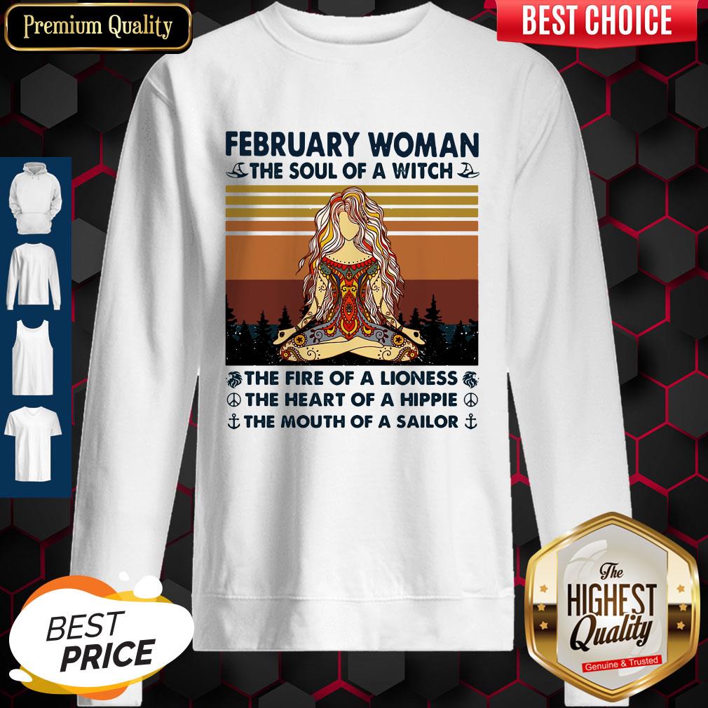 Februrary Woman The Soul Of A Witch The Fire Of A Lioness The Heart Of A Hippie The Mouth Of A Sailor Vintage Shirt - Image 2