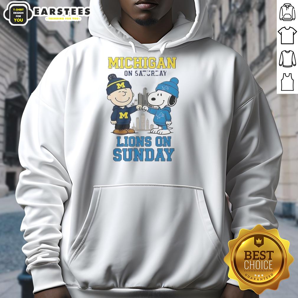 Premium Charlie Brown Michigan Wolverines On Saturday And Snoopy Detroit Lions On Sunday T-Shirt - Image 2
