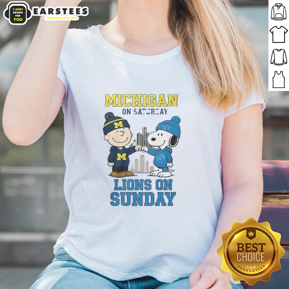 Premium Charlie Brown Michigan Wolverines On Saturday And Snoopy Detroit Lions On Sunday T-Shirt - Image 3