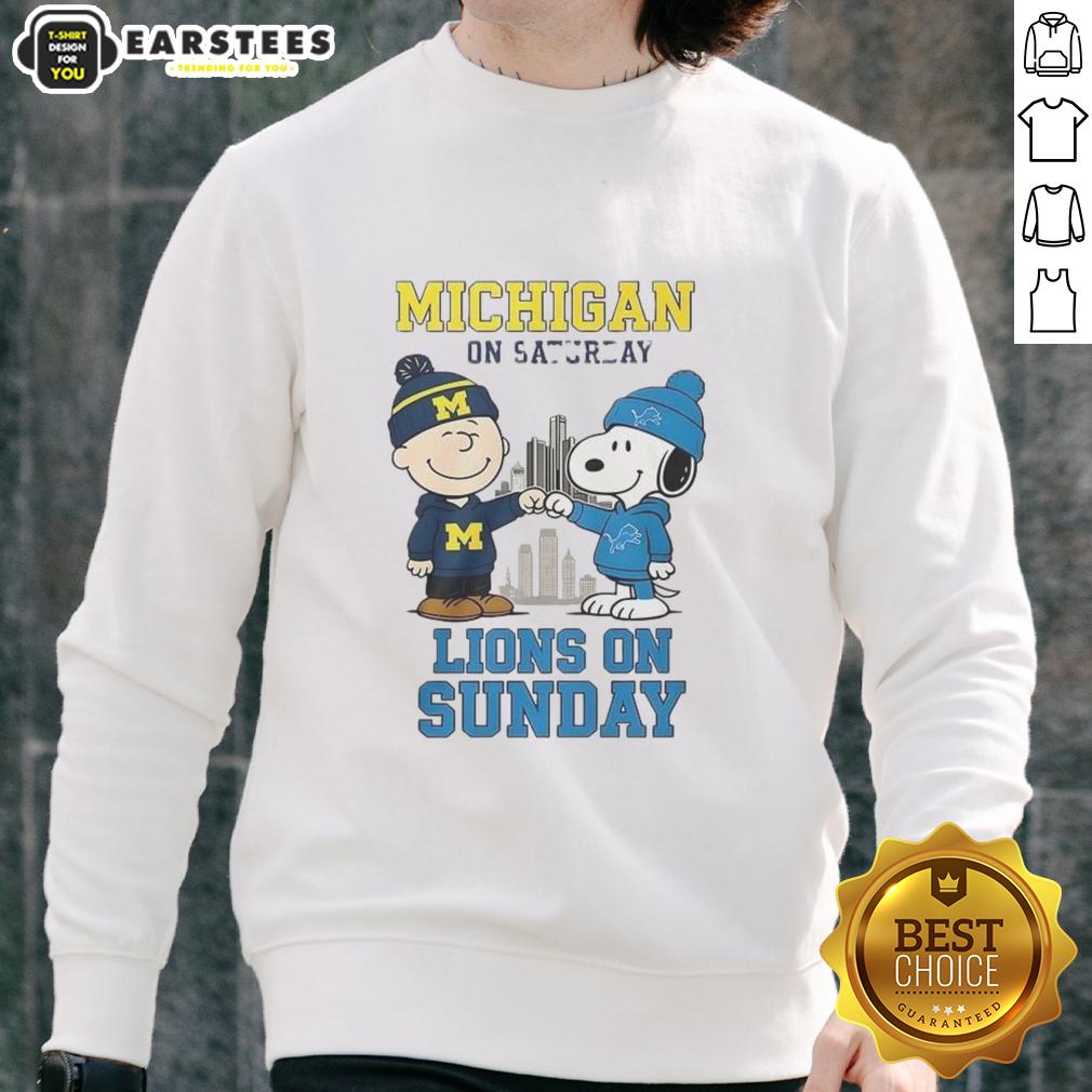 Premium Charlie Brown Michigan Wolverines On Saturday And Snoopy Detroit Lions On Sunday T-Shirt - Image 5