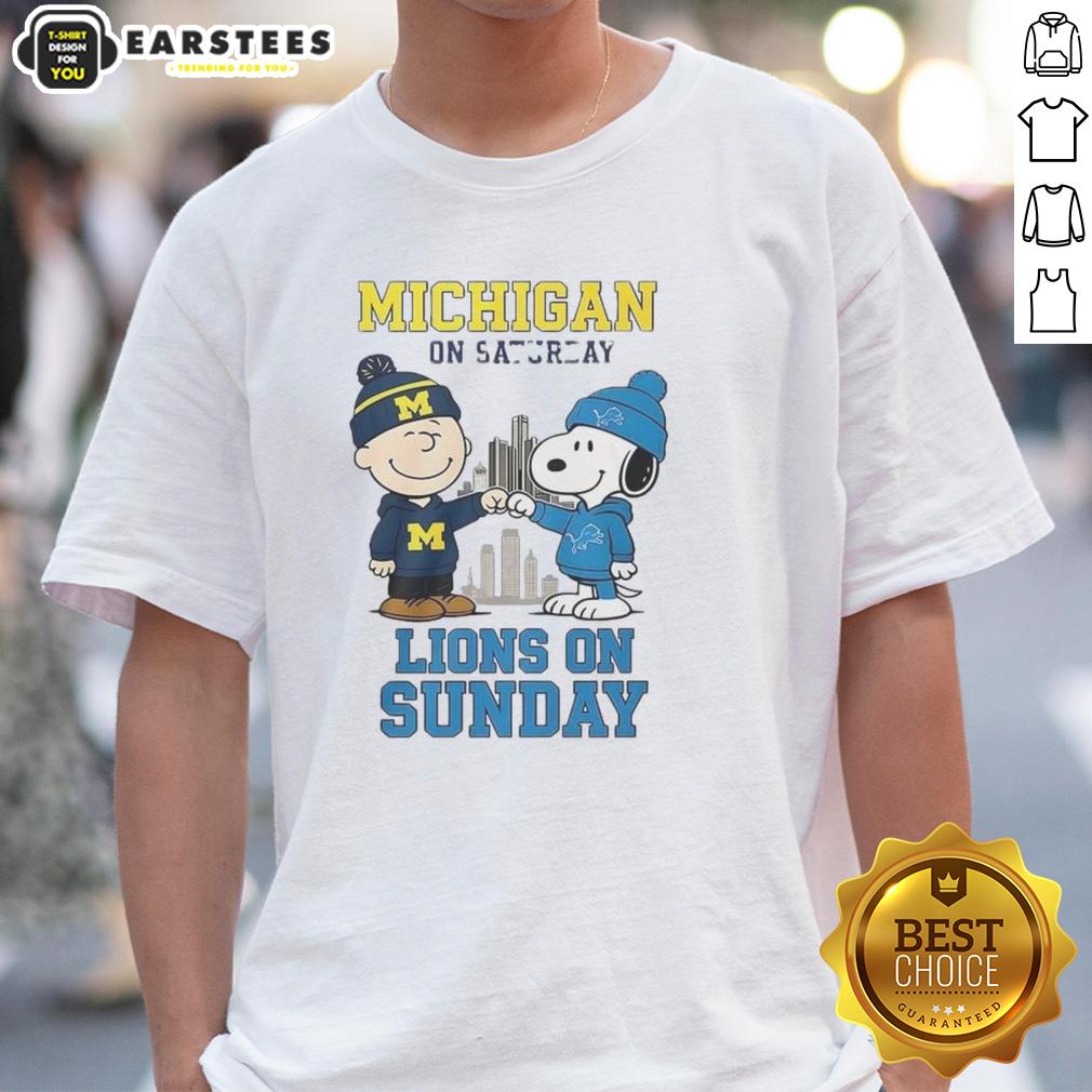 Premium Charlie Brown Michigan Wolverines On Saturday And Snoopy Detroit Lions On Sunday T-Shirt