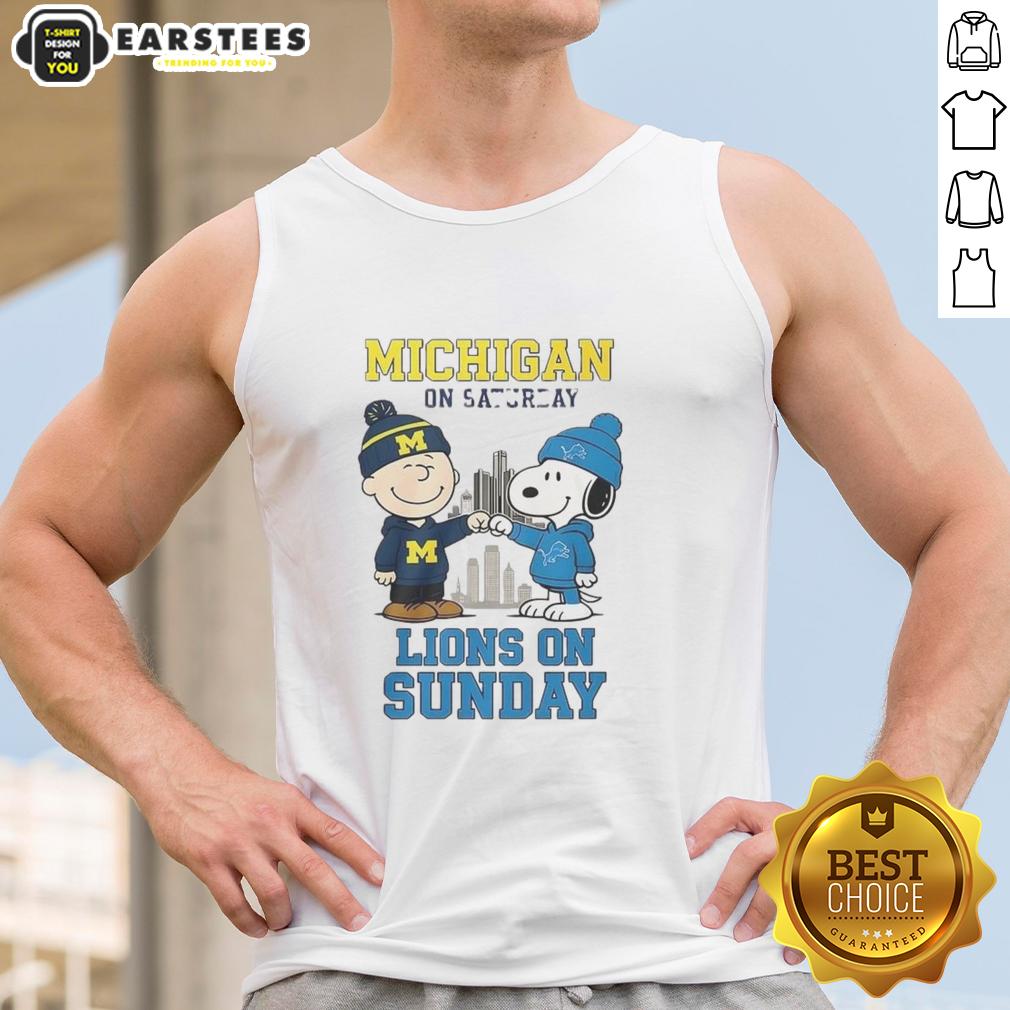 Premium Charlie Brown Michigan Wolverines On Saturday And Snoopy Detroit Lions On Sunday T-Shirt - Image 4
