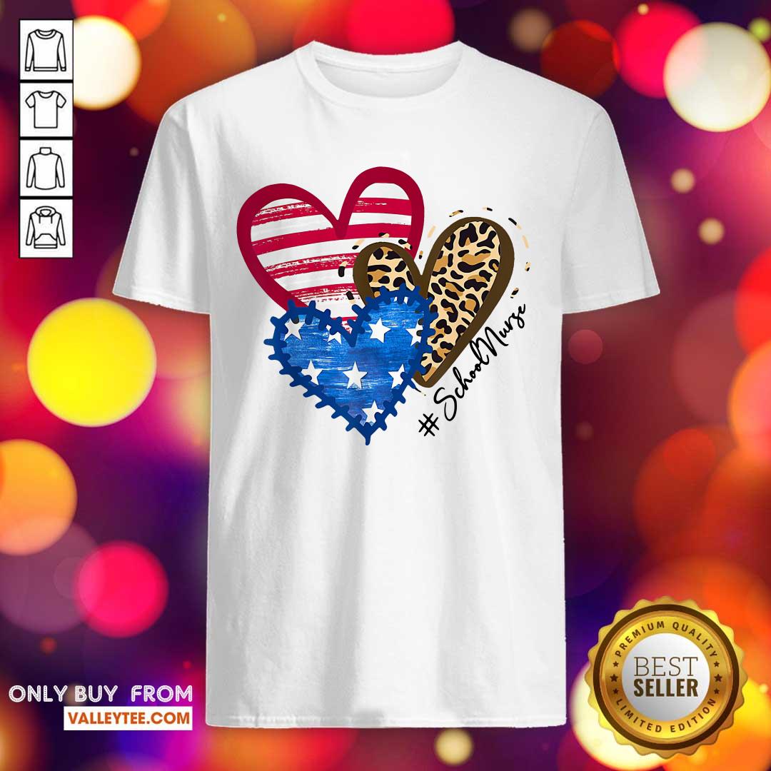 American Flag Leopard Heart School Nurse Shirt
