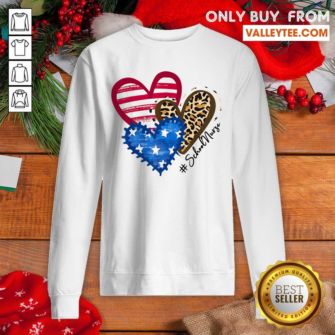 American Flag Leopard Heart School Nurse Shirt - Image 5