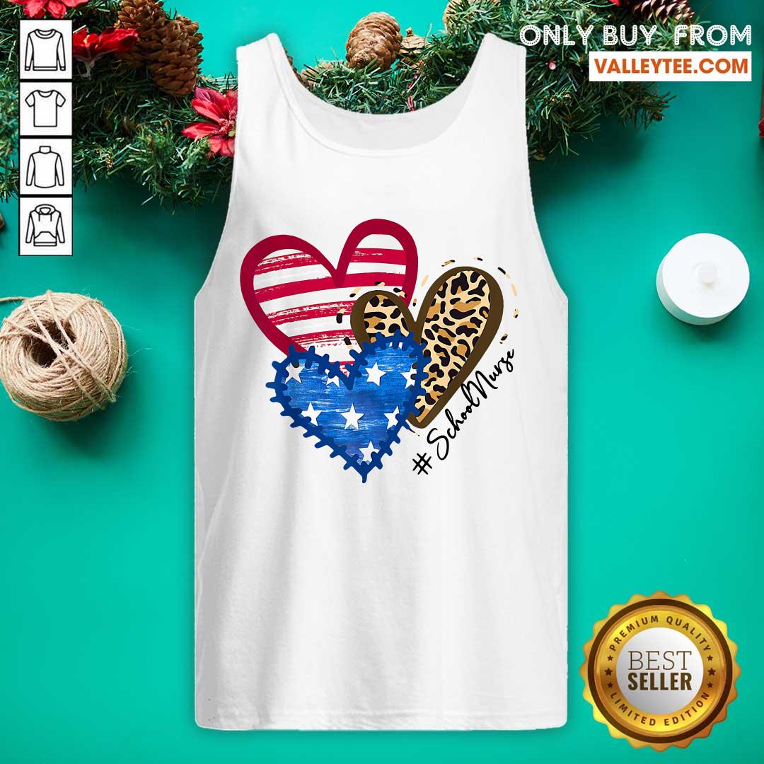American Flag Leopard Heart School Nurse Shirt - Image 4