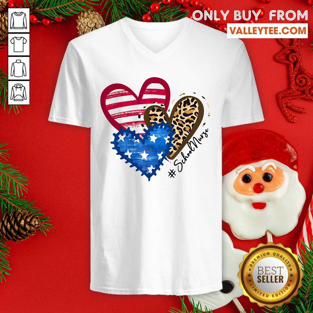 American Flag Leopard Heart School Nurse Shirt - Image 3