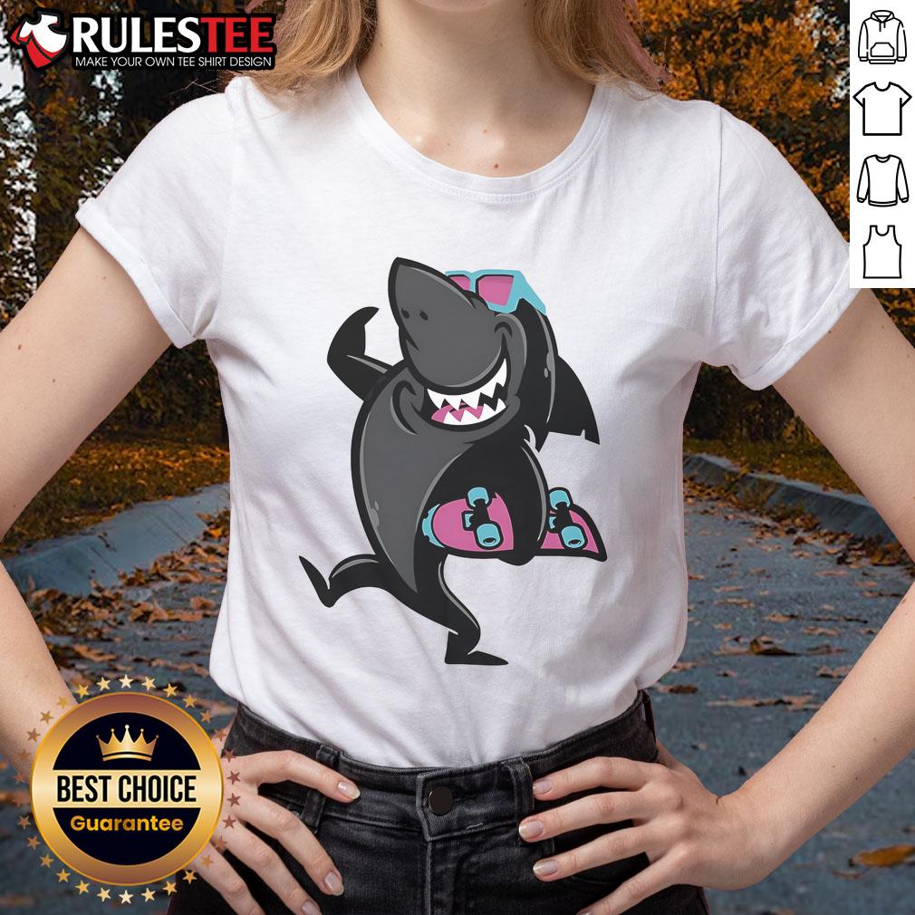 Awesome Skate Shark Roller Skating Funny Cartoon T-Shirt - Image 3
