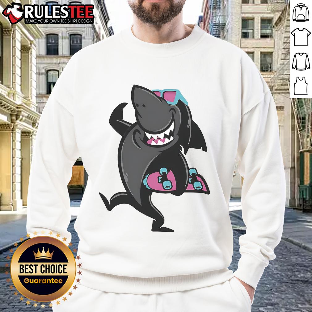 Awesome Skate Shark Roller Skating Funny Cartoon T-Shirt - Image 5