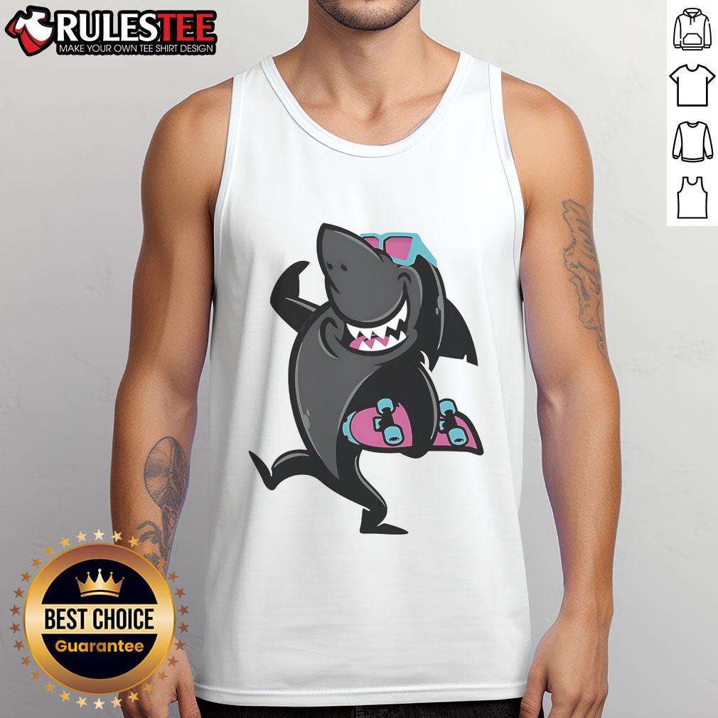 Awesome Skate Shark Roller Skating Funny Cartoon T-Shirt - Image 4