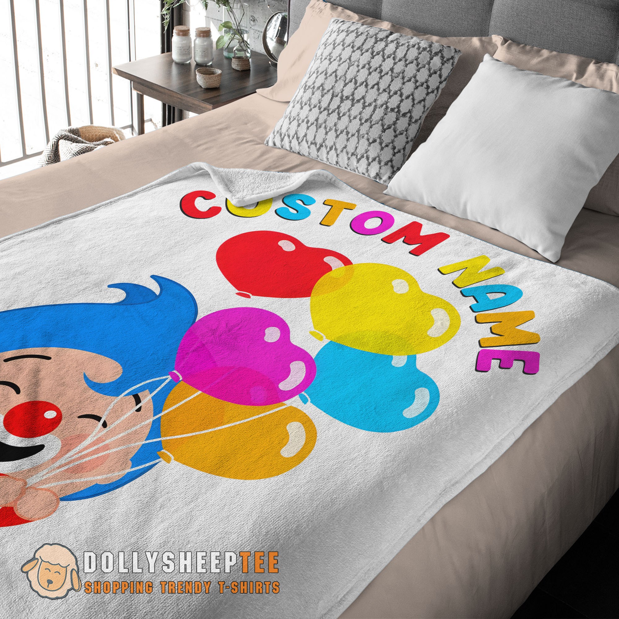 Awesome Colorful Plim Plim Cheerful Clown Balloons Blanket Fleece Customized Blanket - Image 3