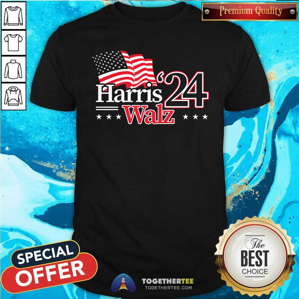 Pretty Harris Walz 24 USA Flag T-Shirt