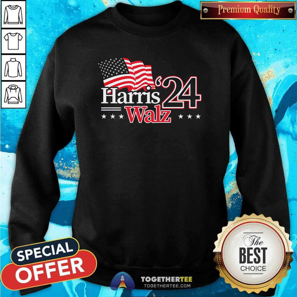 Pretty Harris Walz 24 USA Flag T-Shirt - Image 4