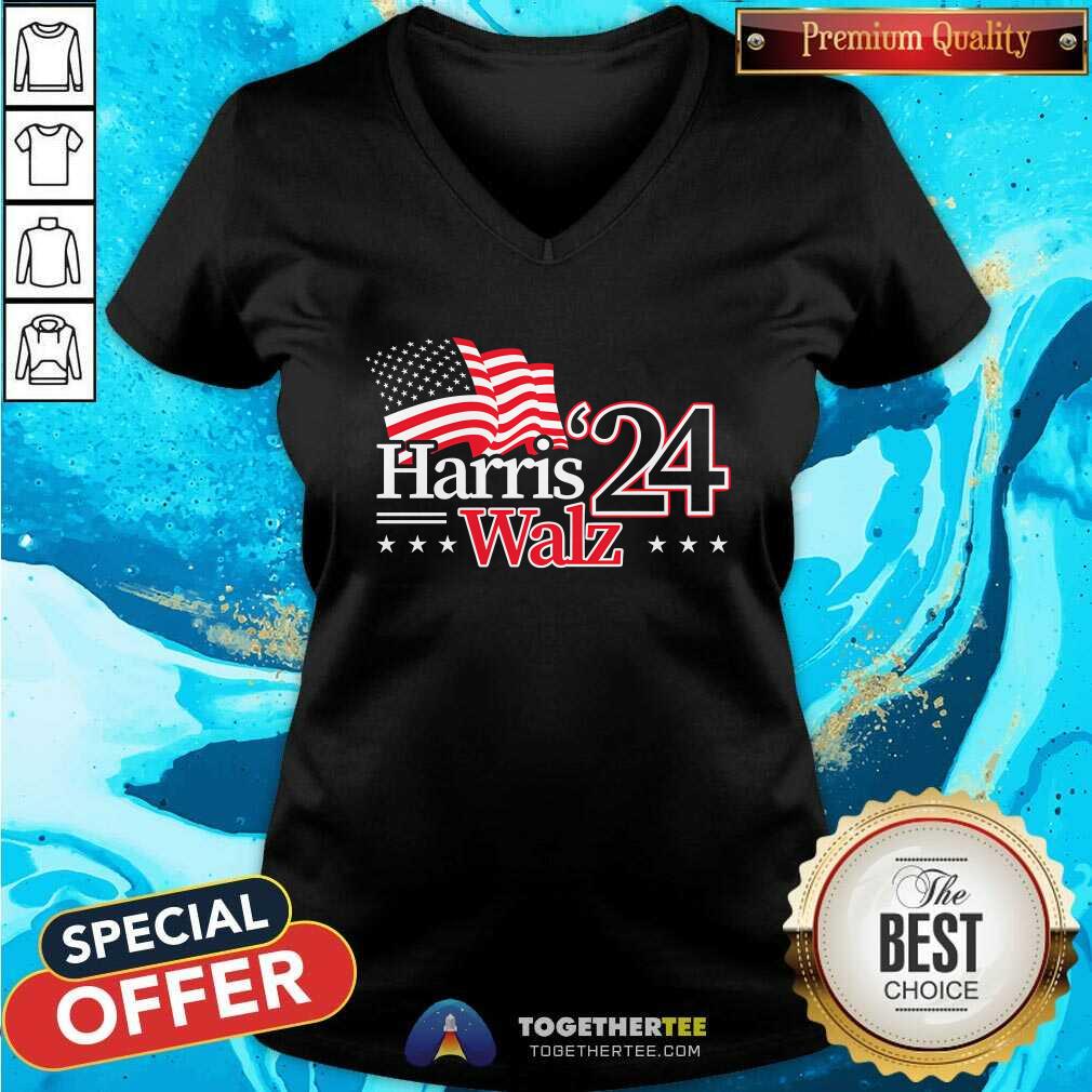 Pretty Harris Walz 24 USA Flag T-Shirt - Image 2