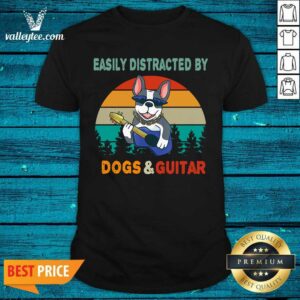 Funny Easily Distracted By Dogs And Guitar Vintage Sunset Shirt