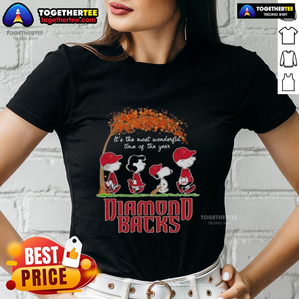 Happy Arizona Diamondbacks X Peanuts Snoopy And Friends Autumn It's The Most Wonderful Time Of The Year T-Shirt - Image 3