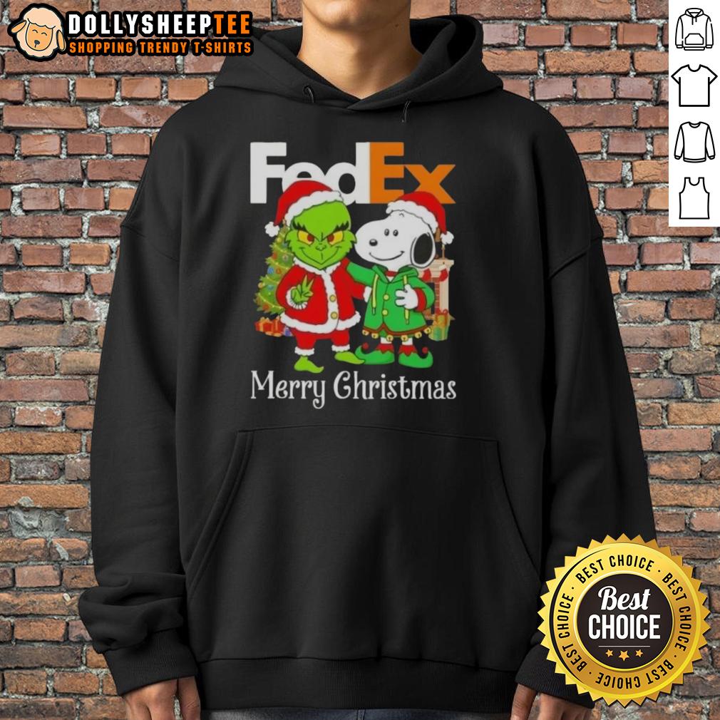 Good FedEx X Grinch And Snoopy Merry Christmas T-Shirt - Image 2