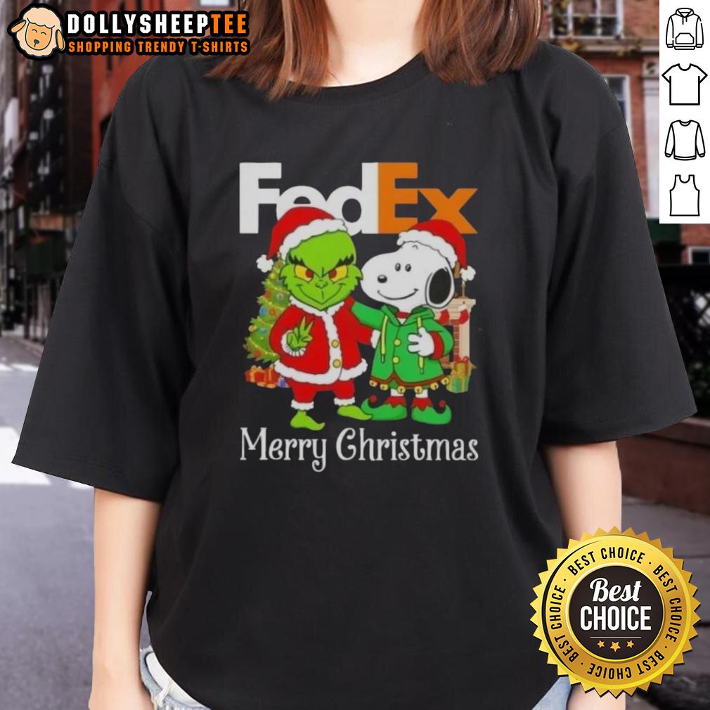 Good FedEx X Grinch And Snoopy Merry Christmas T-Shirt - Image 3