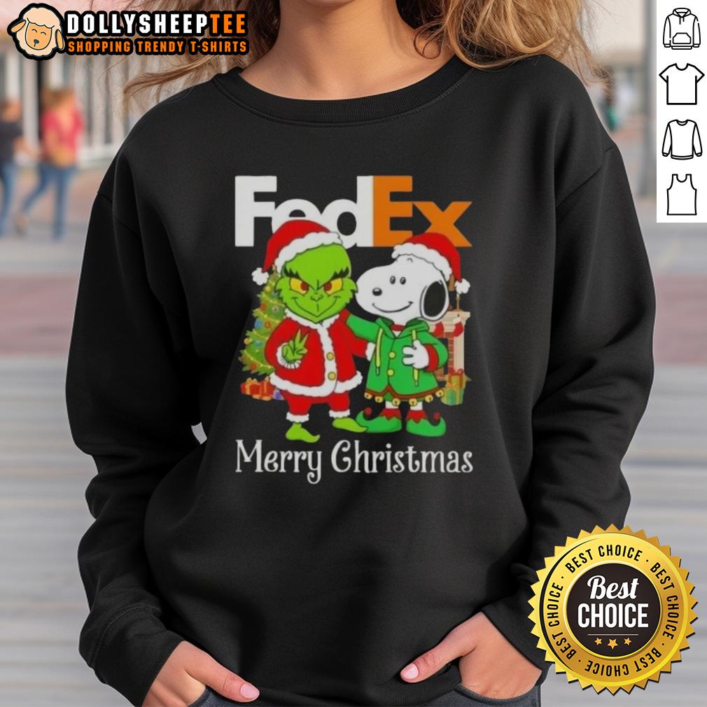 Good FedEx X Grinch And Snoopy Merry Christmas T-Shirt - Image 5