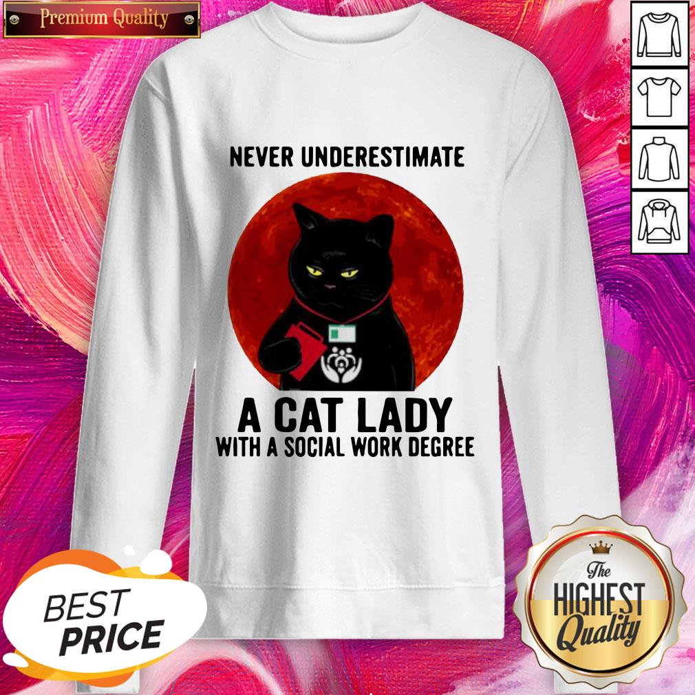Never Underestimate A Cat Lady With A Social Work Degree Halloween Shirt - Image 4