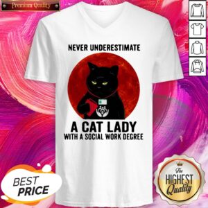 Alternative view of Never Underestimate A Cat Lady With A Social Work Degree Halloween Shirt