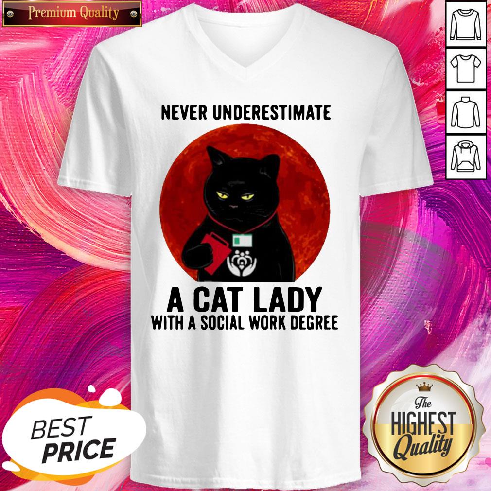 Never Underestimate A Cat Lady With A Social Work Degree Halloween Shirt - Image 2