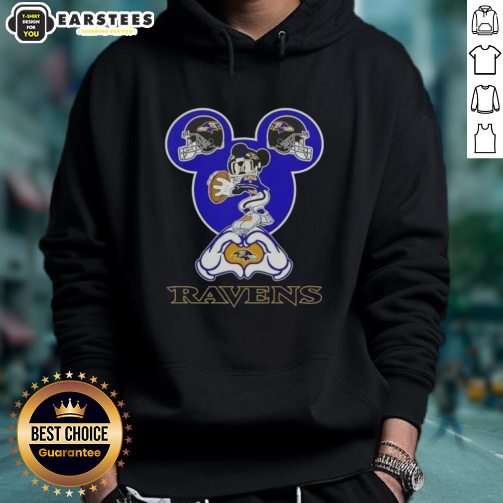 Good Mickey Hands Heart Love Baltimore Ravens Football T-Shirt - Image 2