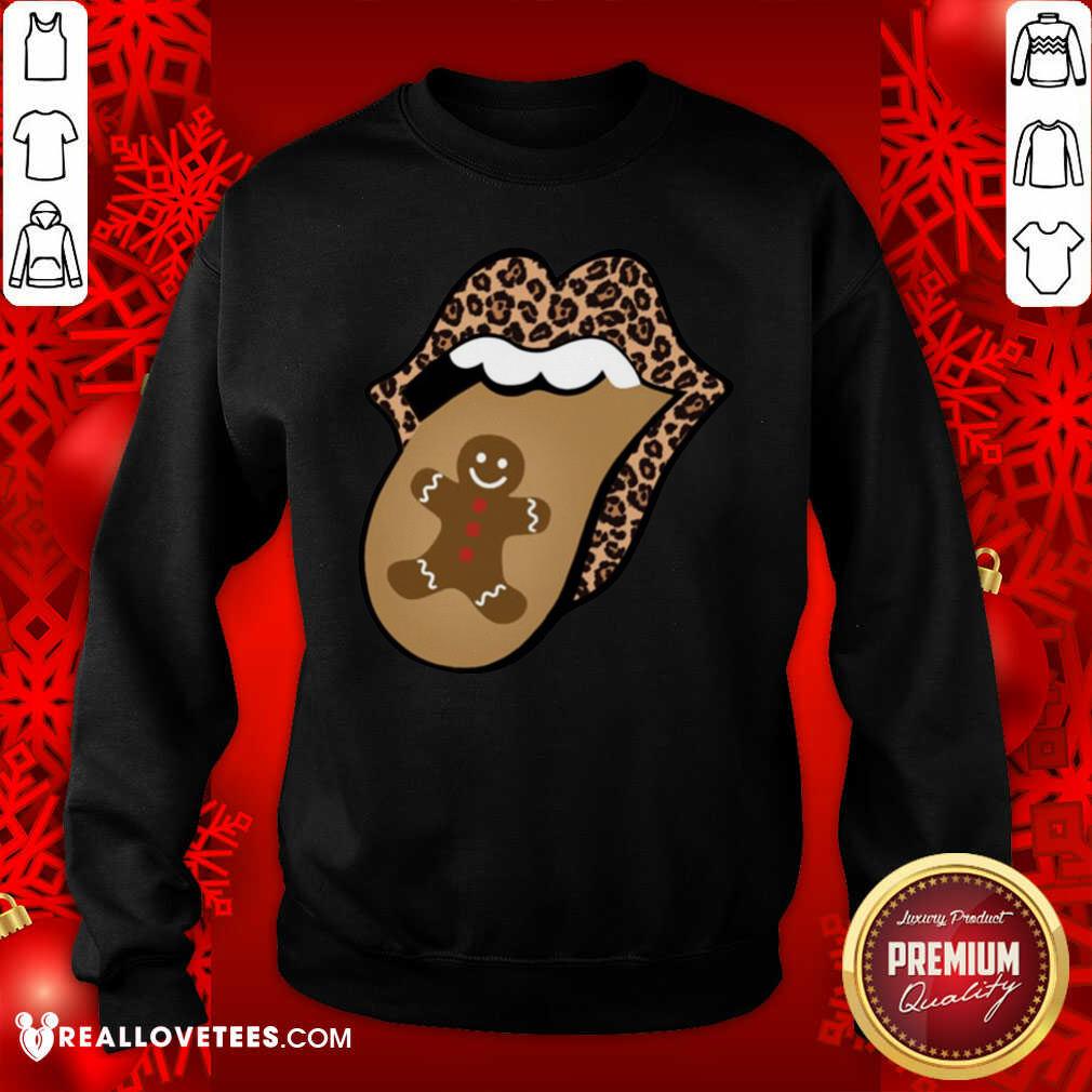 Love Christmas Mouth Tongue Lips Gingerbread Cookie Man Christmas Shirt - Image 3