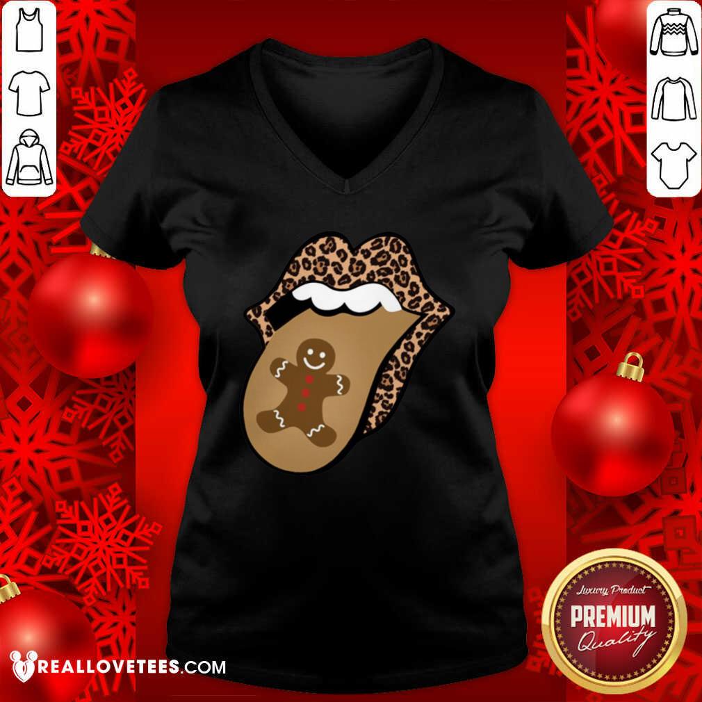 Love Christmas Mouth Tongue Lips Gingerbread Cookie Man Christmas Shirt - Image 5