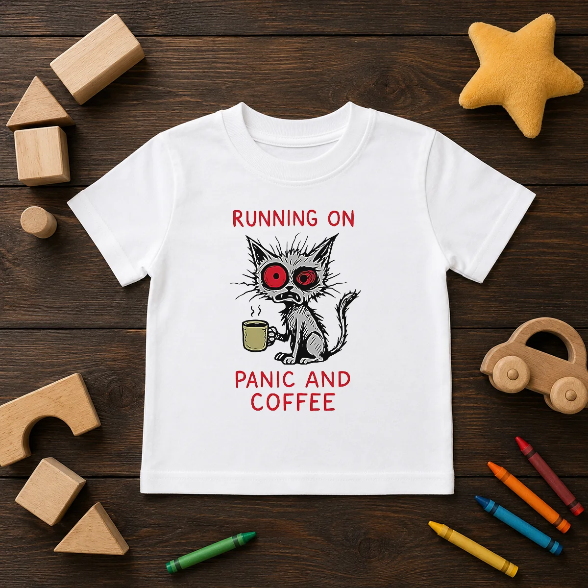 Official Running On Panic And Coffee Cat Caffeine Shirt - Image 9