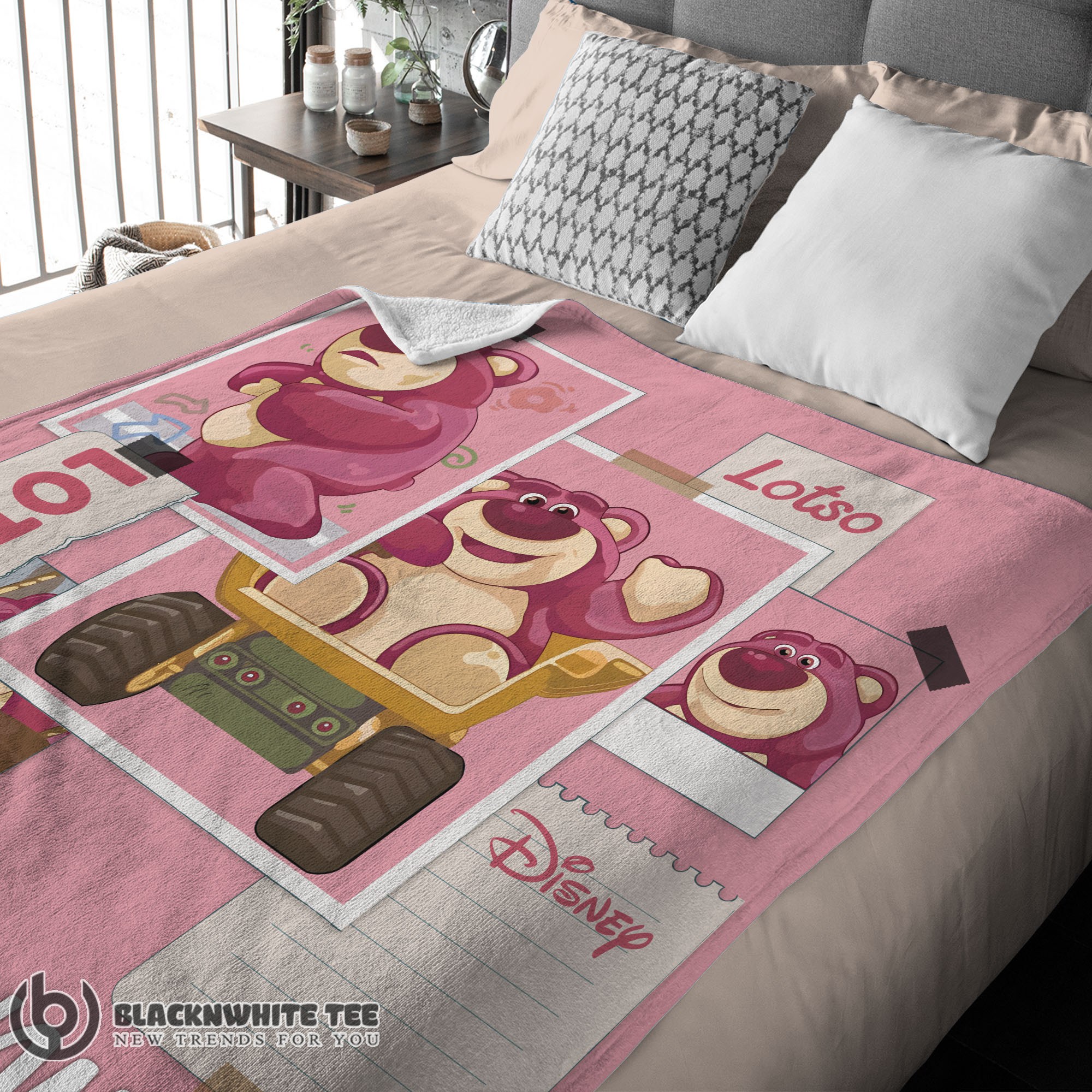 Hot Cute Good Disney Cartoon Toy Story Cute Lotso Grid Photos Blanket - Image 3