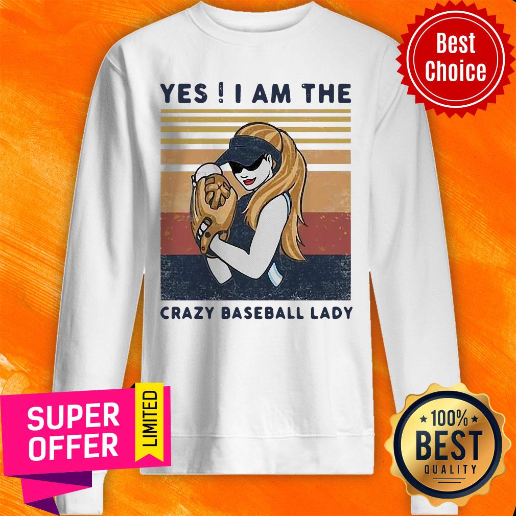 Official Yes I Am The Crazy Baseball Lady Vintage Shirt - Image 2