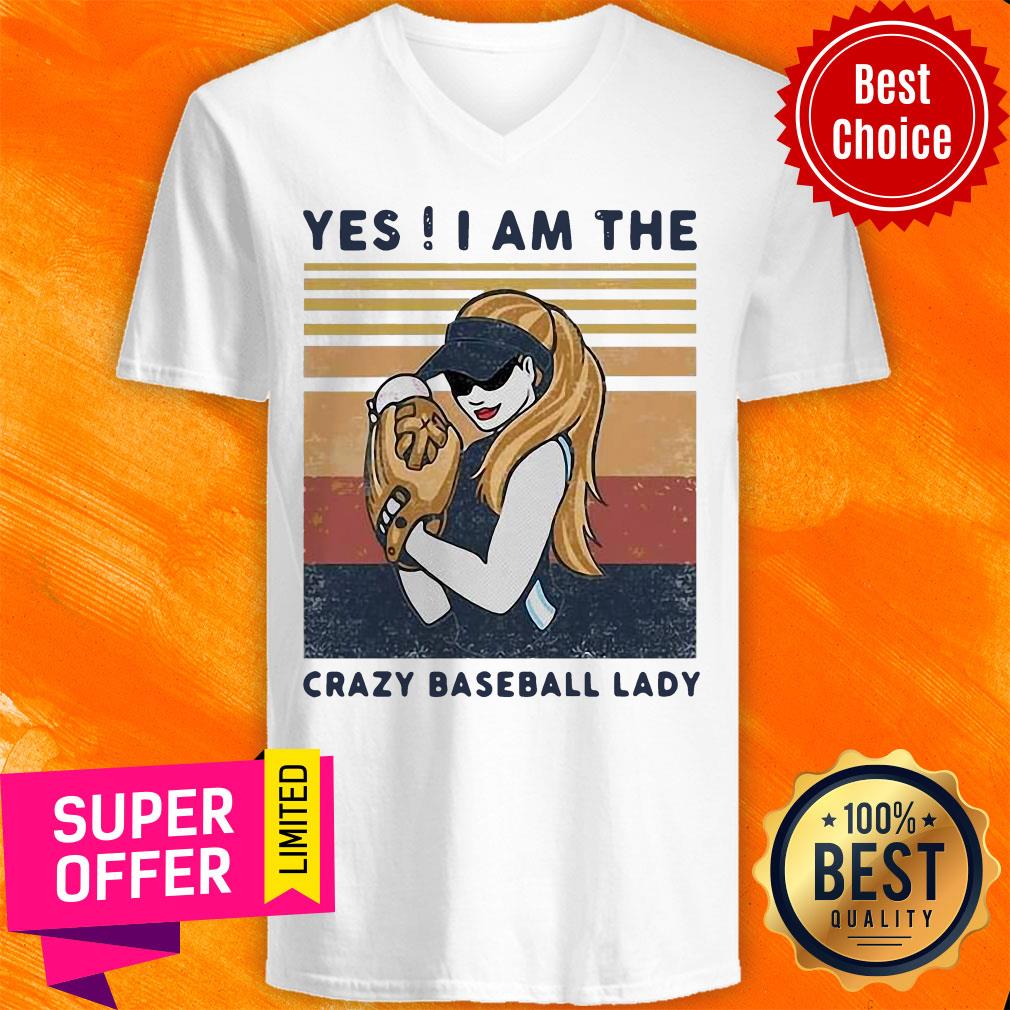 Official Yes I Am The Crazy Baseball Lady Vintage Shirt - Image 4