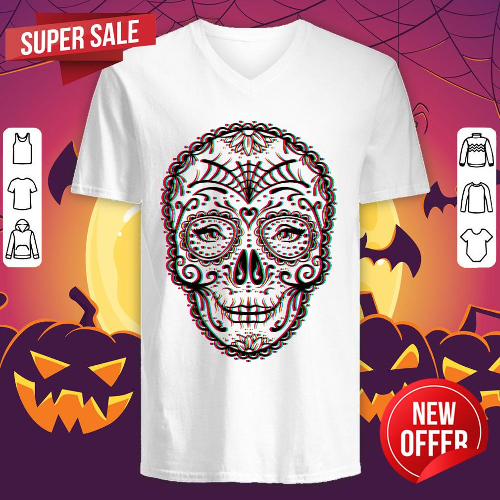 Eyes Sugar Skull Chromatic Yellow Dia De Los Muertos Shirt - Image 4