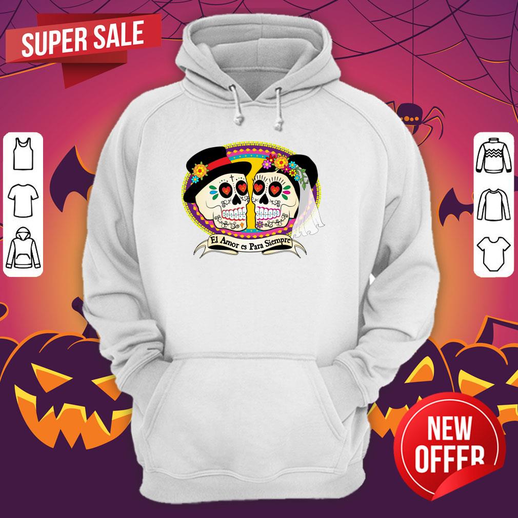 Mexican Sugar Skulls Wedding Couple Day Of The Dead Shirt - Image 3
